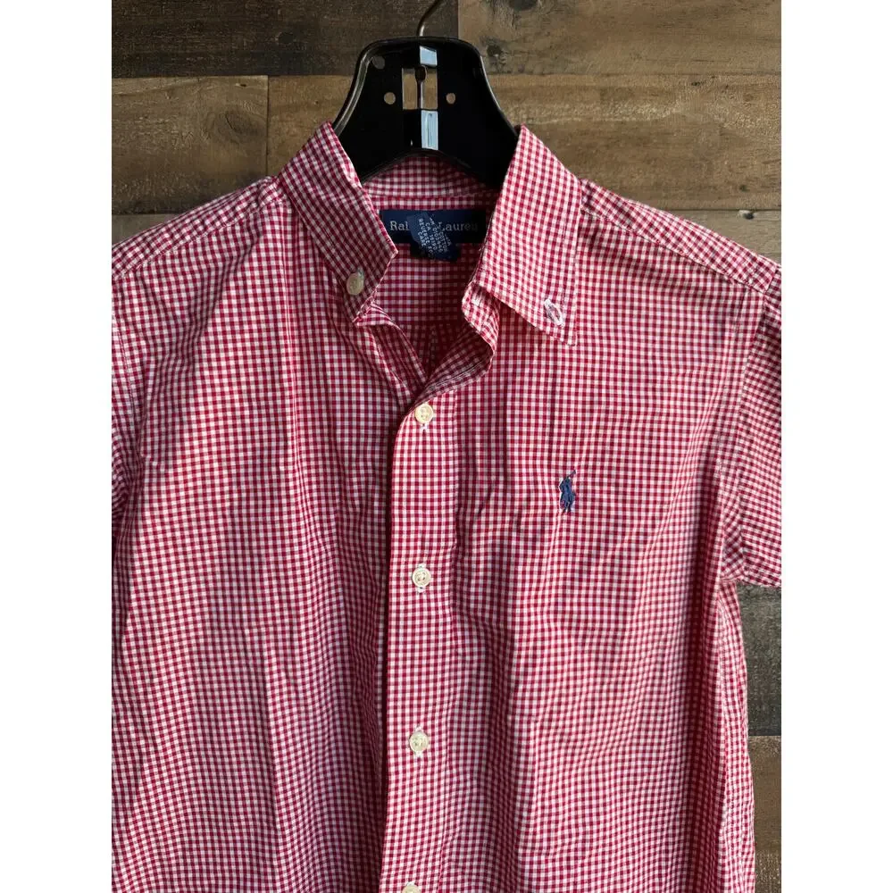 Ralph Lauren Boys Size 6 Red Gingham Short Sleeve Button-Down Shirt